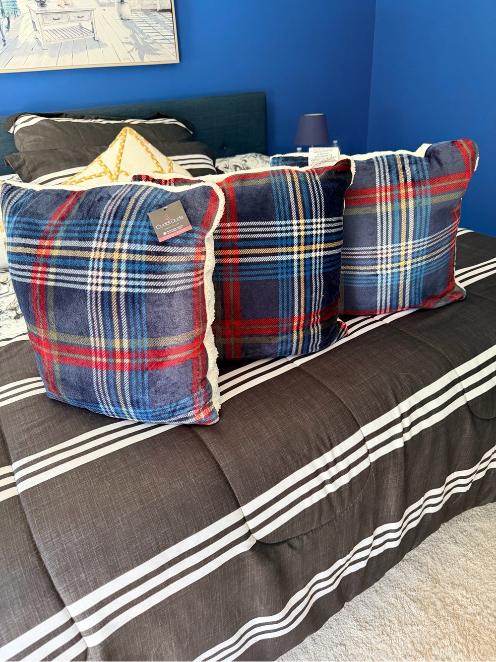 3 Cuddl Duds Plaid Print Plush Throw Pillow. 20”x20”. Multicolor. New with Tags - Picture 8 of 16